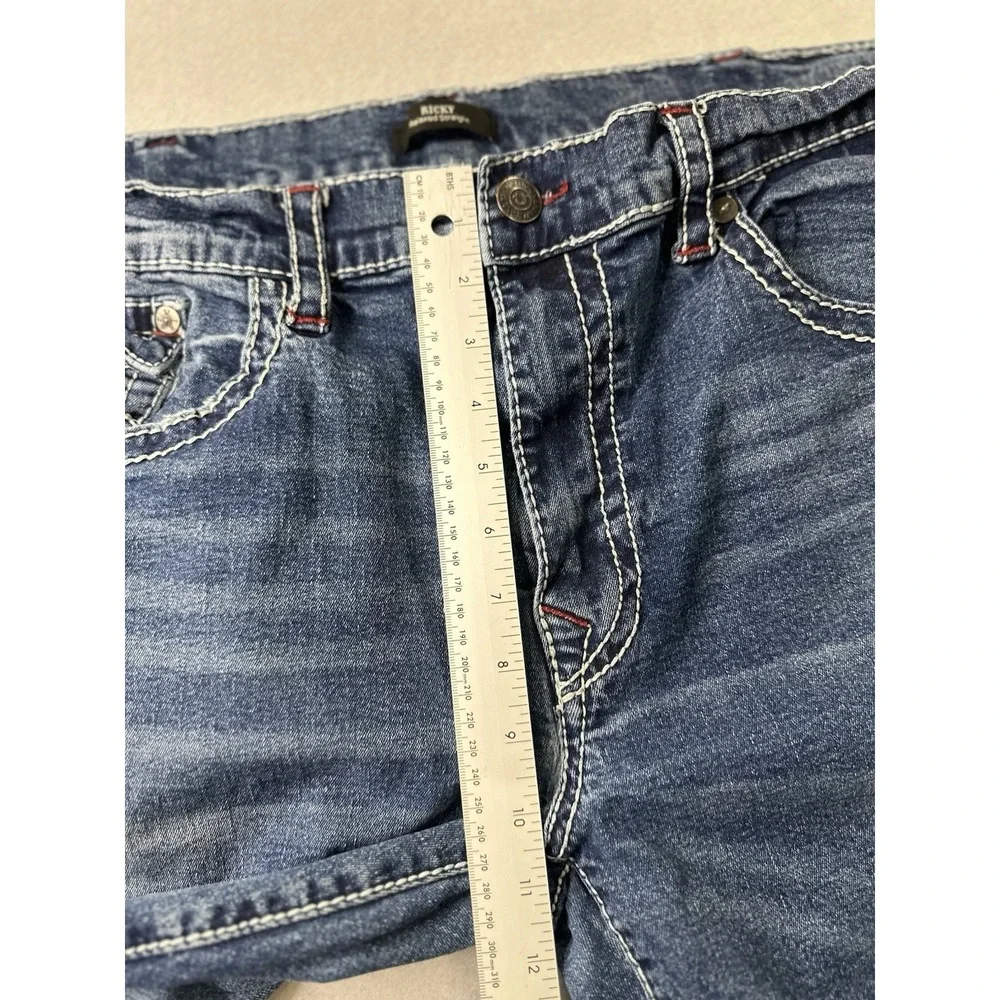 True Religion Jeans Mens 44x32 Blue Ricky Straight Flap Whisker Y2k World Tour
